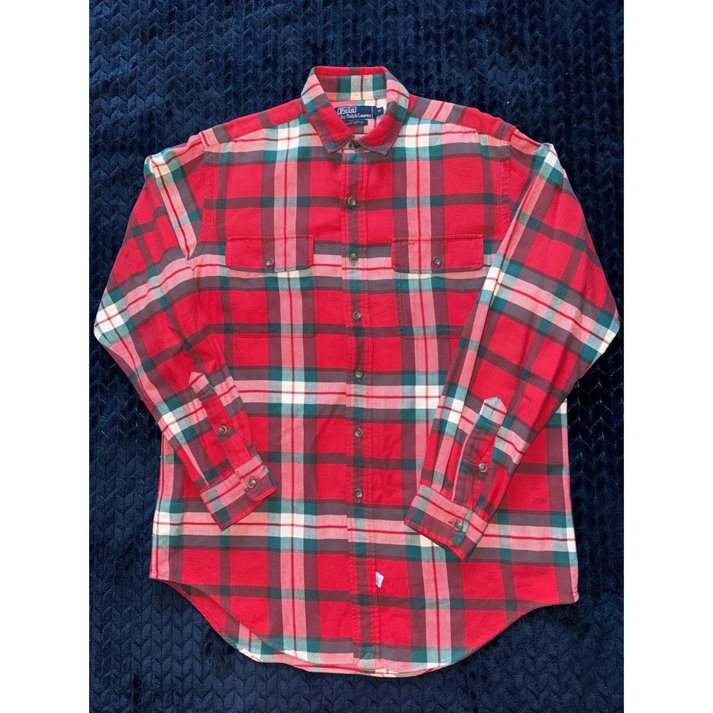 Polo Ralph Lauren Men Red Plaid Flannel‎ Workwear Shirt Size M